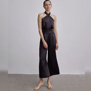 NWOT SILK MAISON Cross Halter Silk Jumpsuit In Black